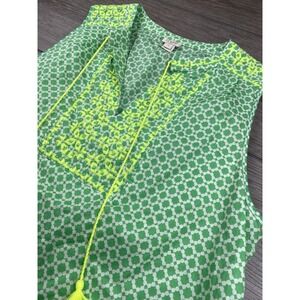 J Crew Women's Embroidered Tank Top Green Yellow Geometric Size 12